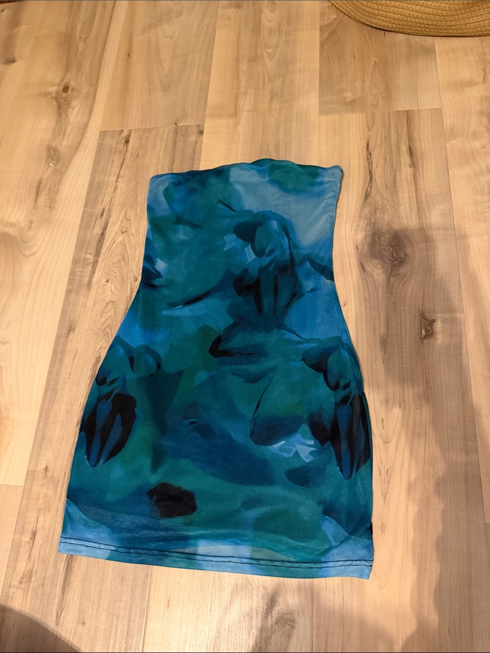 size XS blue strapless shein bodycon double lined mini dress